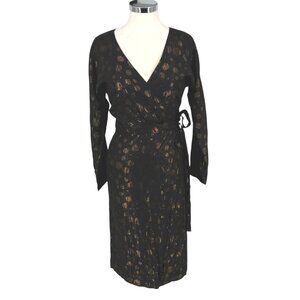 ModCloth Golden Record Party Wrap Dress Black Gold Polka Dot Size Small NWT